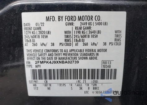 2022 Ford Edge Sel from USA, damaged, VIN 2FMPK4J9XNBA02739